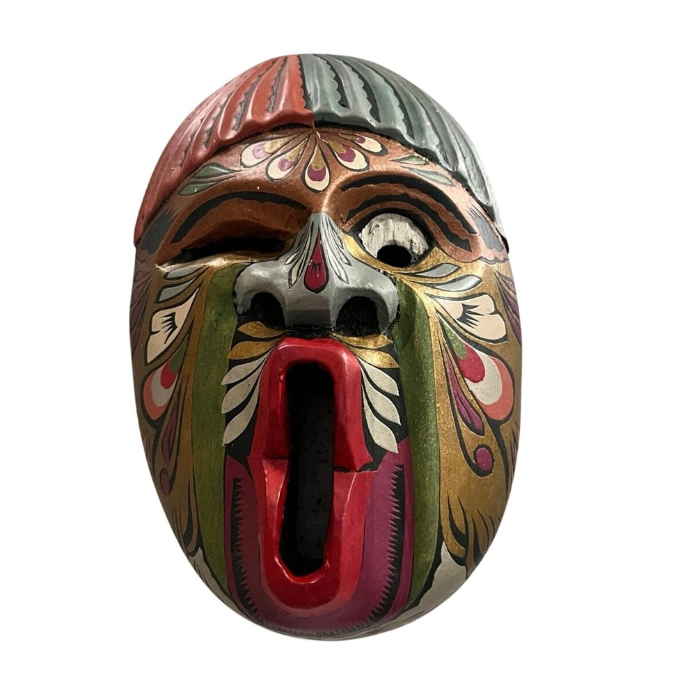 Barniz de Pasto Mopa-Mopa Hand Carved Colombian Lacquer Folk Art Wood Mask